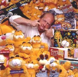 Jim Davis among Garfield merchandise