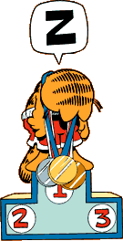 Garfield with medals round his neck