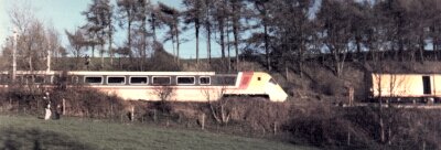 The nose of the broken down APT at Yealand. 18th April 1980. Photograph courtesy of John Lancaster.