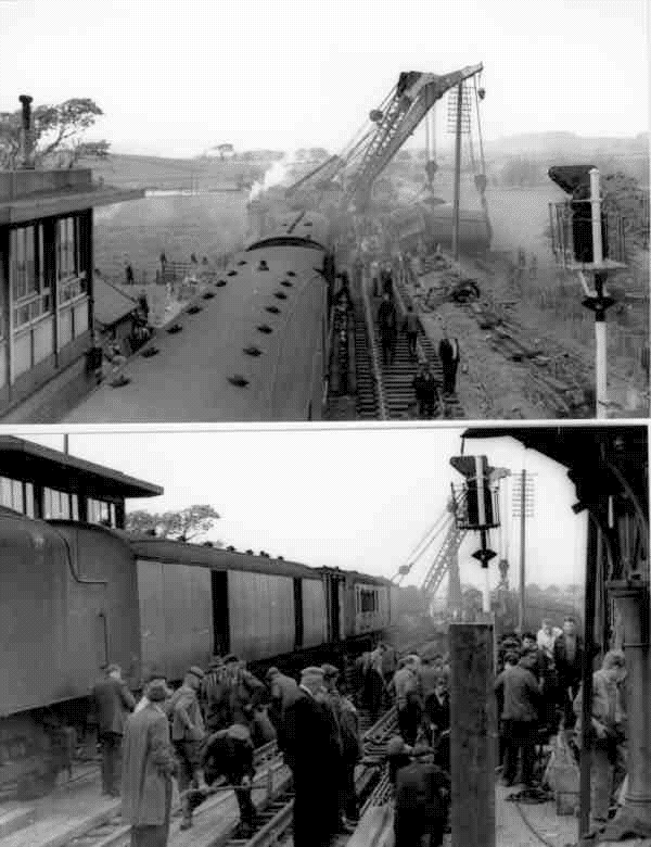 Hest Bank derailment. 20 th May 1965. Photographs courtesy of the Cumbrian Railway Association (CRA Collection neg nos BRO464 and BRO466)