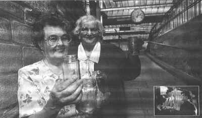 WHO'S FOR A JAR ? Beryl and Mary who used to give tea to soldiers at Carnforth Station in Jam Jars !