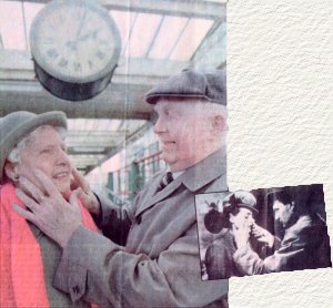 LEFT: Jim and Marion Russell re-enact the scene at Carnforth Station.    RIGHT: Trevor Howard and Celia Johnson in Brief Encounter. (COC 16019)