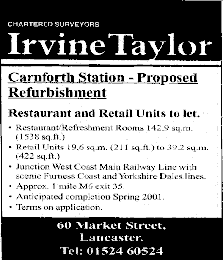 Irvine Taylor advert about Carnforth station, Lancaster Guardian 21 st May 1999, 