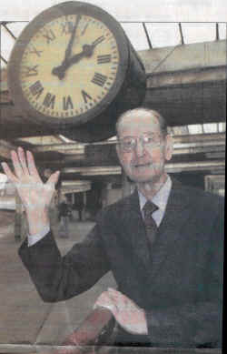 Alf Bergus, 77, of Halton, who played the real life role of a fireman in the film Brief Encounter, under the famous clock on the platform. (06100020/3)