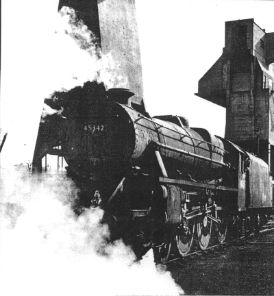 An L.M.S. Black 5 engine. This class was built in the 1920's to 1930's to pull passenger and freight trains. The engine, based at Carnforth, is still in use.