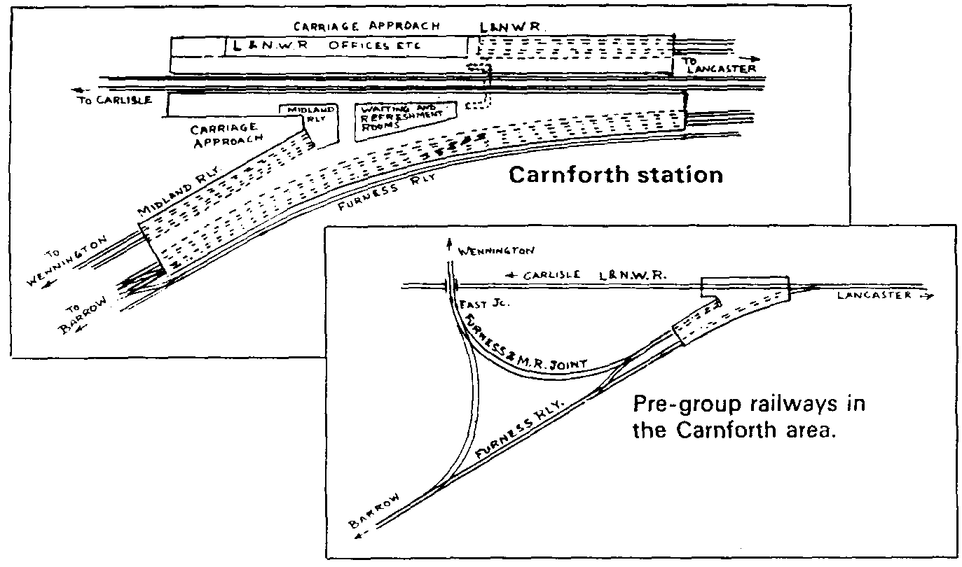 Plan of Carnforth station, and map of Carnforth railways.