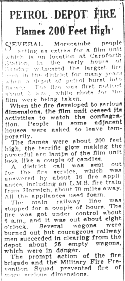 PETROL DEPOT FIRE, Morecambe Visitor 14th February 1945