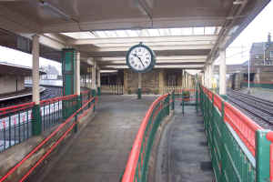 Carnforth Station showing the refurished clock and roof.