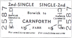 2nd class child single from Borwick to Carnforth. Fare 5d (0.02) Date unknown