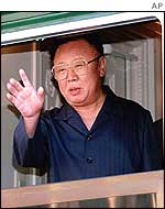 Kim Jong-il waves from the train