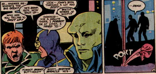 [The JLI consider the death of a friend.]