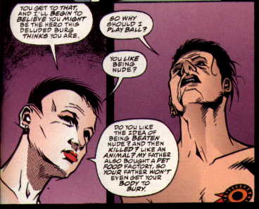 [Starman stands around naked in mixed company.]