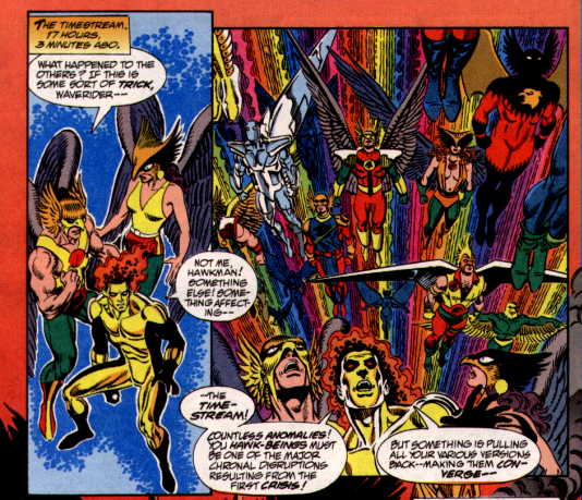[Hawkman simultaneously becomes both an abstract concept and an unmarketable commodity.]