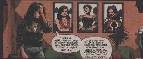 [Several faces of Donna Troy.]