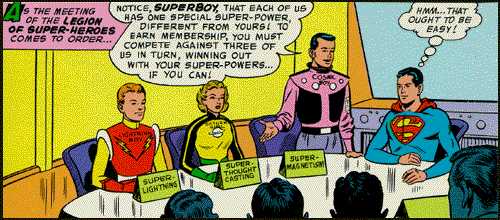 [The original Legion of Super-Heroes.]