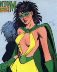 [The eighties version of the Phantom Lady saw heroics as an opportunity to flaunt mammalian characteristics.]