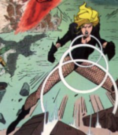 [Black Canary demonstrates her trademark fishnets.]