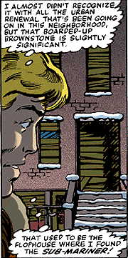 [Johnny Storm ponders the amnesia of Namor.]