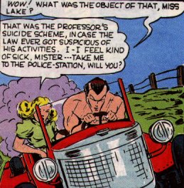 [Namor, in the Golden Age, in his hot rod.]