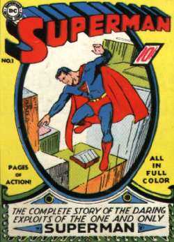 [Superman launches both his own title and the superhero comic genre.]