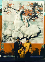 White Rabbit painting at garden entrance.