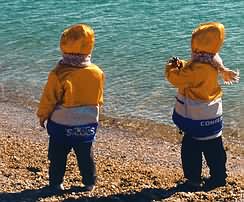 Twins on beach at Dalian.