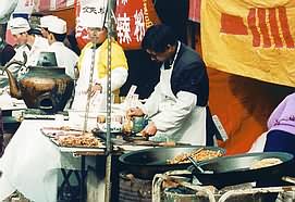 Snacks prepared on stalls.