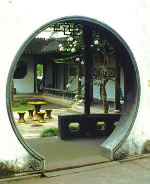 The reflection of half-round bridges over rivers,  produce a moon effect.