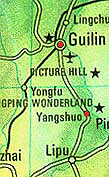 Map shows position of Guilin and Yangshuo.