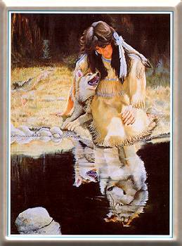 Picture of Indian woman and her wolf pup.  This picture depicts my relationship to Pharoah and his to me.