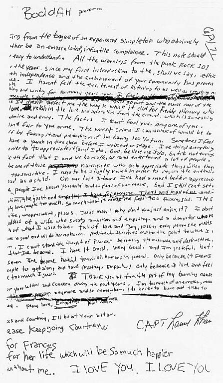 The last note Kurt wrote before...............