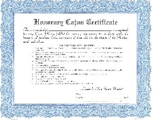 HONORARY CAJUN CERTIFICATE