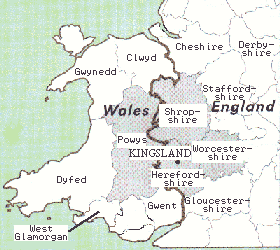 Kingsland village green, Herefordshire: Map of England and Wales showing Kingsland