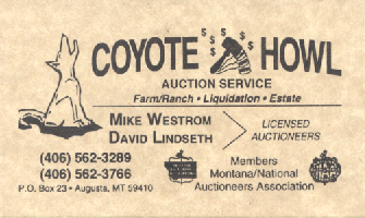 Business Card for Coyote Howl Autioneers