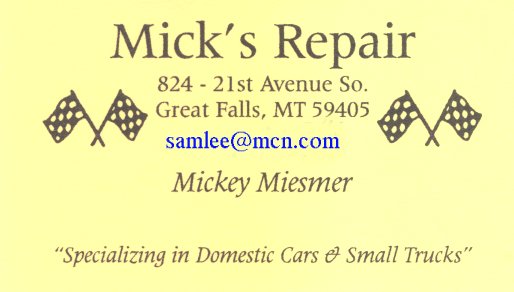 Business Card for Mick's Garage1