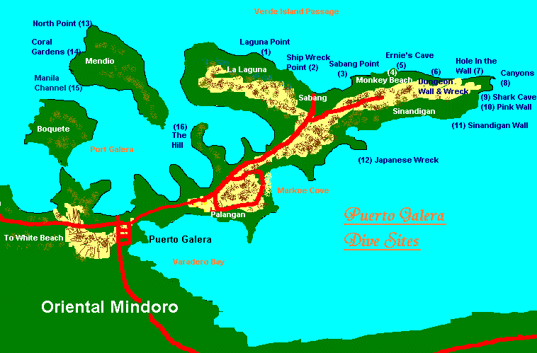 Dive Map of Puerto Galera, Oriental Mindoro, the Philippines