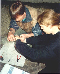 Beringung eines jungen Turmfalken