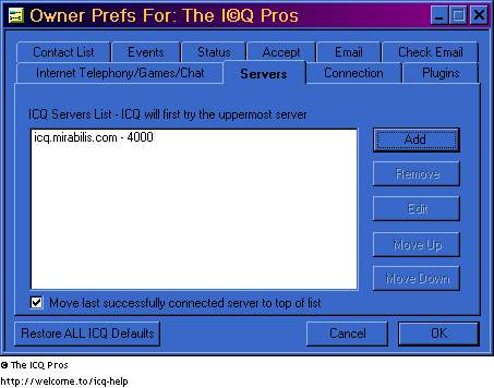 From the tab menu - select Servers