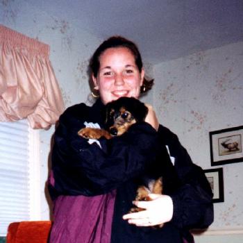 Michelle holding one of my aunt's puppies