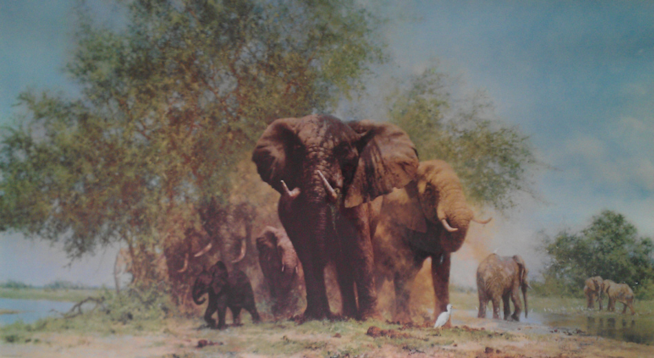david shepherd elephants and egrets print