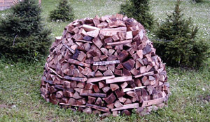 sculpture out of stacked wood