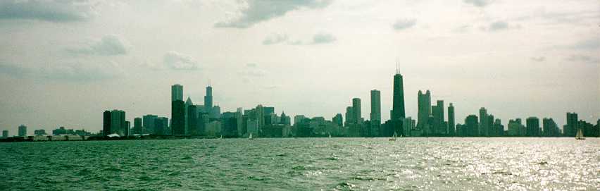 This is the view from the Lake Michigan to Chicago in the evening