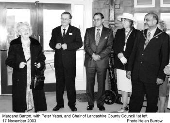 Margaret Barton with Peter Yates and Chair of Lancashire County Council, Carnforth Station,    17th November 2003,  Photo Helen Burrow