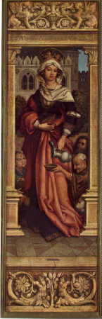 right wing of St. Sebastian altarpiece. Hans Holbein the Elder (c. 1460/1465-1524). Alte Pinakothek, Munich. From: German Painting From Dürer to Holbein. Otto Benesch. Skira, 1966.