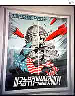 North Korean poster depicting missile attack on the US Capitol