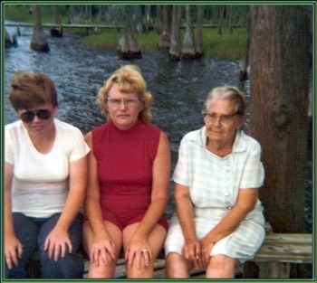 Mama, Mildred and me at Big Lake Santa Fe with bald cypresses in the background