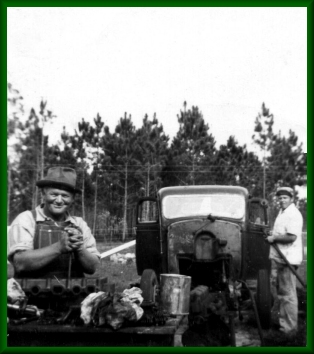 My father and brother working on the old truck