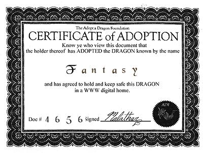 Fantasy's Adoption Certificate