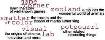 MENU: [A Matter of Color] [Game Corner] [Visual Lab] [Zooland] [Potpourri]