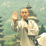 Photo from Shaolin Temple with Kung Fu Master Xing Du in Zhui Xin Gan Yu position.